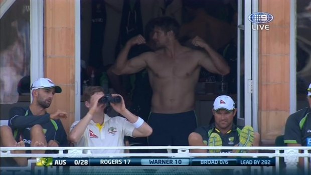 Shane Watson poses in the changeroom.