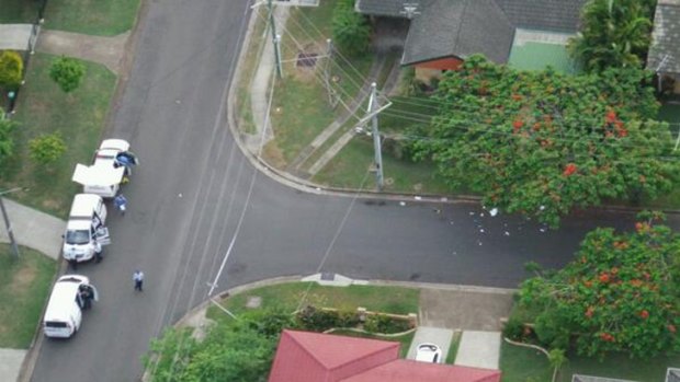 Police at the scene of the Tingalpa shooting. Photo: Penny Dahl/Australian Traffic Network, via Twitter.