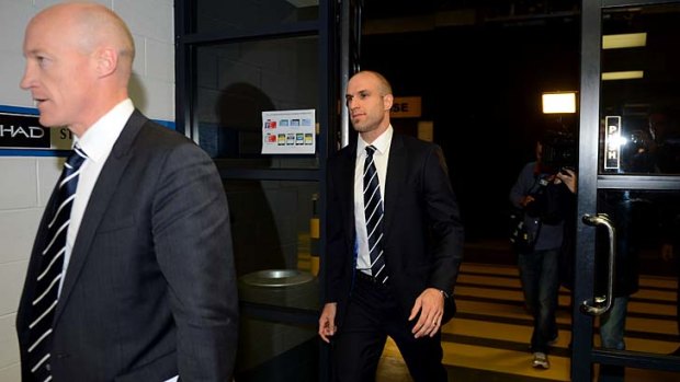 Moment of truth: Chris Judd arrives at the AFL Tribunal.