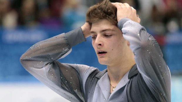 Heartbreak ... Brendan Kerry of Australia reacts after stumbling during his routine in the men's short program figure skating competition at the Iceberg Skating Palace.