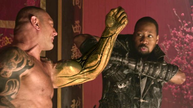 Punch lines &#8230; RZA (right) as Thaddeus the blacksmith takes on Dave Bautista's Brass Body in a film that pays tribute to Quentin Tarantino.