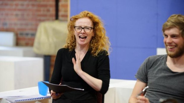 Alison Whyte and co-star Harry Greenwood in rehearsals for Love and Information.