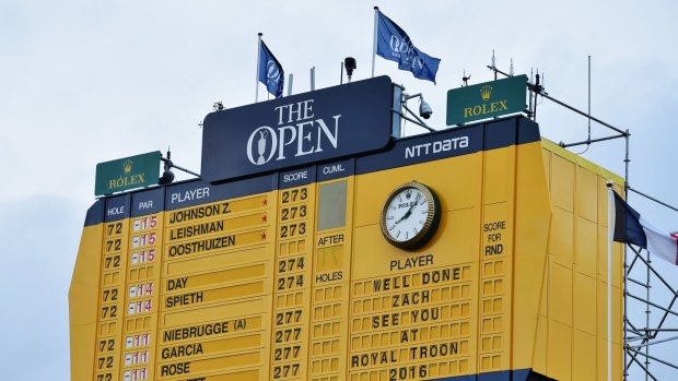 A general view of the final scoreboard during the final round of the 144th British Open.