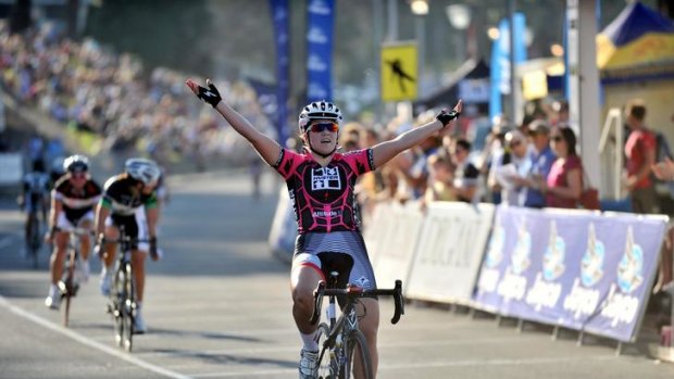 Triumph: Chloe Hosking takes out the Bay Cycling Classic yesterday.