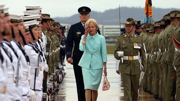 Sad goodbye: Quentin Bryce at a farewell ceremony in Canberra on Wednesday.