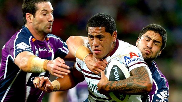 Jorge Taufua playing for Sea Eagles against the Melbourne Storm during the NRL semi-finals.