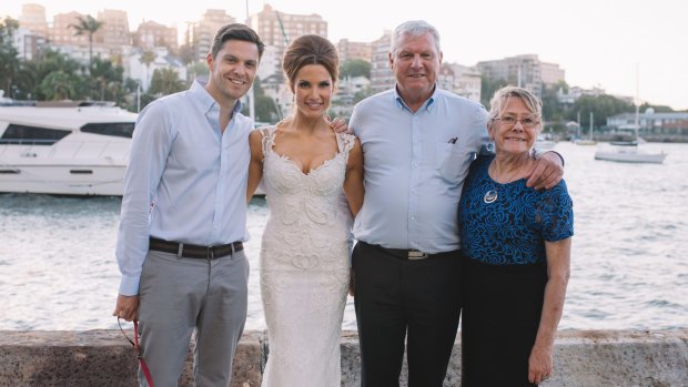 Happier times: Peter Low, second from right, two weeks before his death, at his daughter's wedding with his son Rien, daughter Brooke and wife Jenny. 