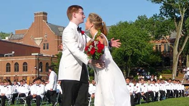 Tyler Clementi hugging a fellow student during his 2010 graduation from Ridgewood High School in June.