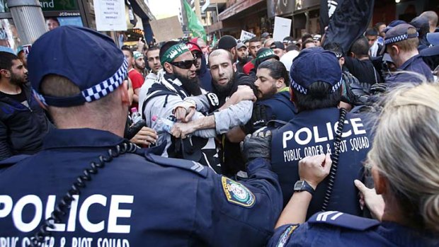 Protesters clash with police in Sydney during protests against an anti-Islamic film posted on YouTube.