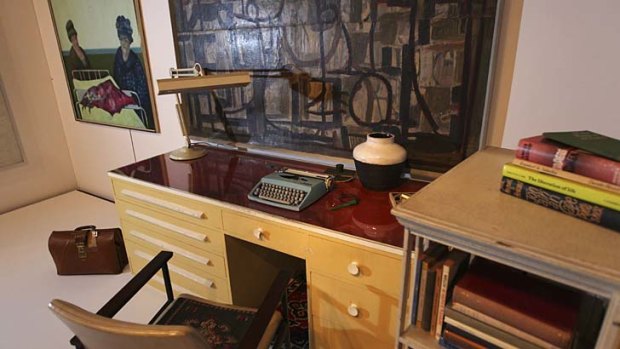 Writers' block &#8230; White's desk is part of a State Library exhibition.