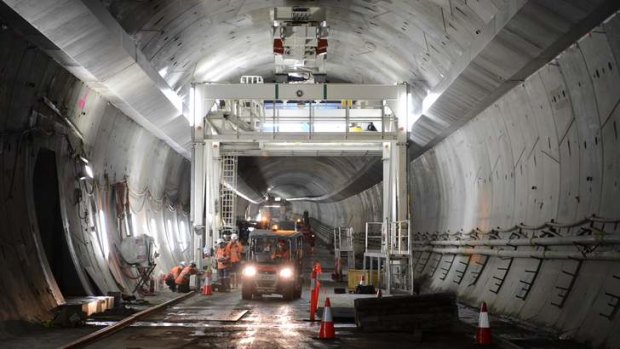 Construction work underway on the Legacy Way tunnel.