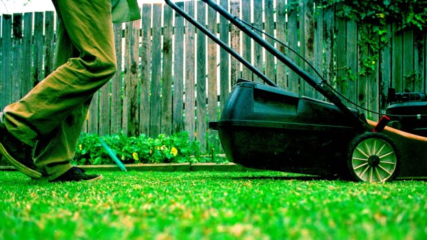 A postal worker's job: lawn mowing.