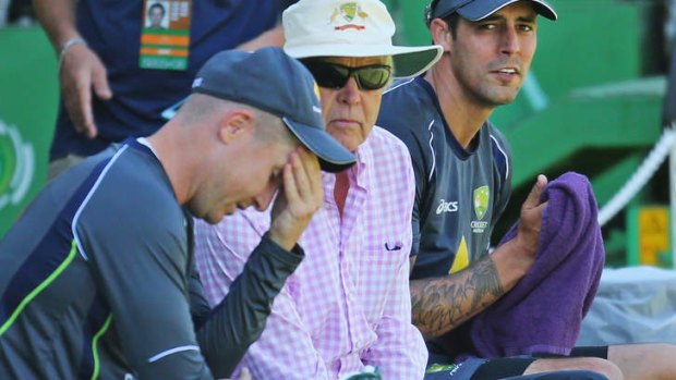 Brad Haddin, left, is likely to miss the PM's XI match in Canberra after straining his hamstring while playing against Sri Lanka.
