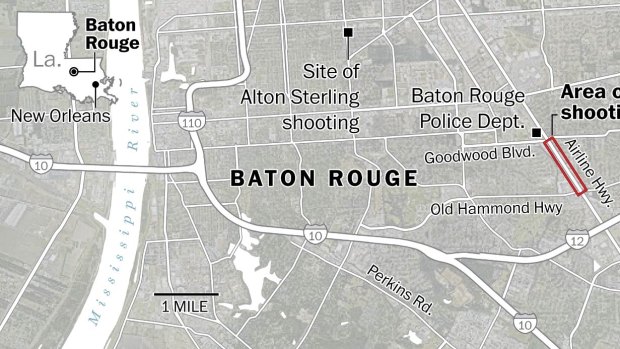 The site of recent shootings in Baton Rouge. 