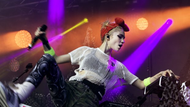 Claire Elise Boucher, aka Grimes, performing on the Park stage during Laneway Festival in Sydney. 