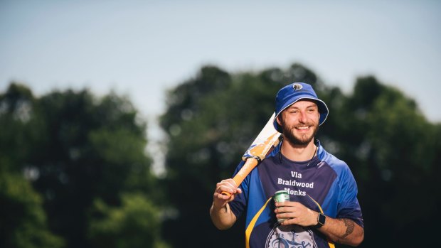 'Via Bradwood Monks' club cricket team member Jake Whyte during tea-break at the Captain Cook Cres oval in Narrabundah.