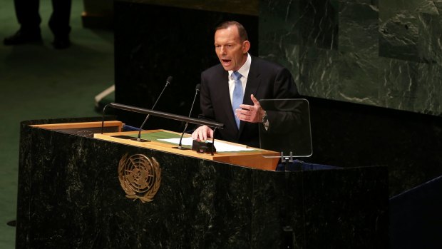 Prime Minister Tony Abbott, pictured at the UN General Assembly in New York last year, has been criticised in the US for his policies on asylum seekers.