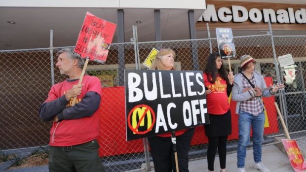 Protesters outside Tecoma McDonald's.