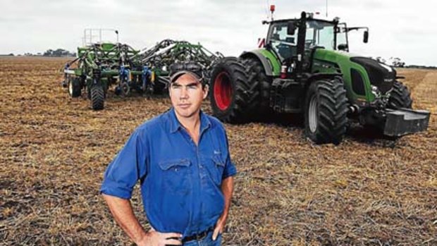 John Sheehan prepares to plant GM Canola seeds on his  Derrinallum farm.