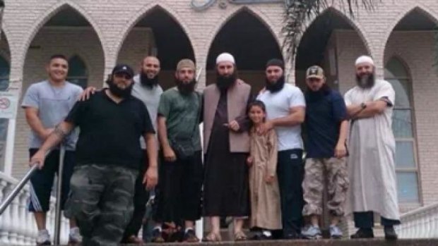 This Facebook photo shows Abu Talha, aka Harun Mehicevic, founder of al-Furqan, with people from the Sydney al-Risalah group. Numan Hairder is understood to have been associated with the al-Furqan group.