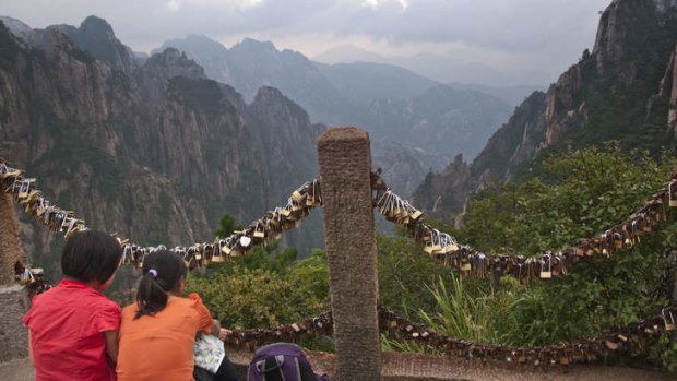 Padlocks on the railings of the viewing platform are left by couples to symbolise true love.