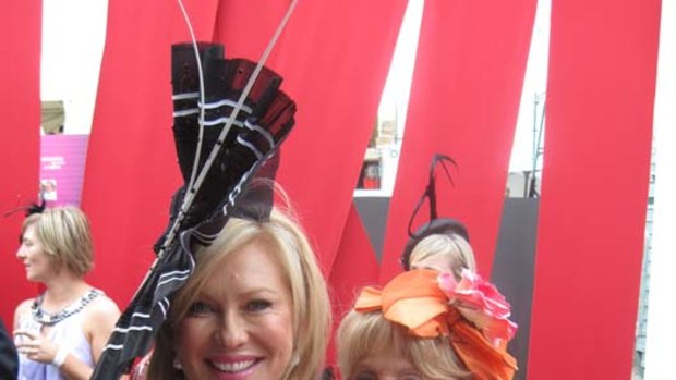 Black and white and red all over...Kerri-Anne Kennerley and Lillian Frank.