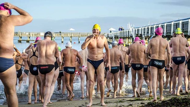 David Brooks (centre) about to enter the water in a scene from his movie.