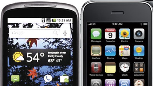 The HTC Nexus One, left, beside Apple's iPhone.