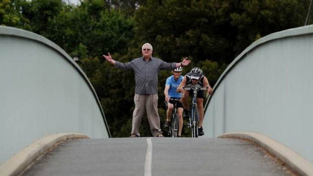 Kevin Gill on the Parkes Way pedestrian bridge.