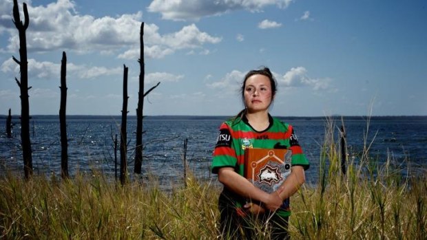 Talented: Karlie Stewart is extremely proud of her painting supporting South Sydney in their first grand final since 1971.
