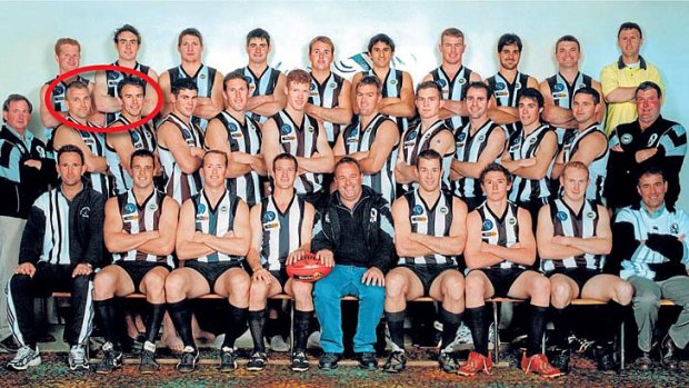 Lake Boga's 2003 premiership team. Rod Ewart, on left, and best mate Rikki Pumpa are circled.