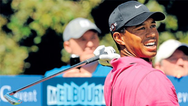 Tiger Woods isn't happy with this shot on the sixth.