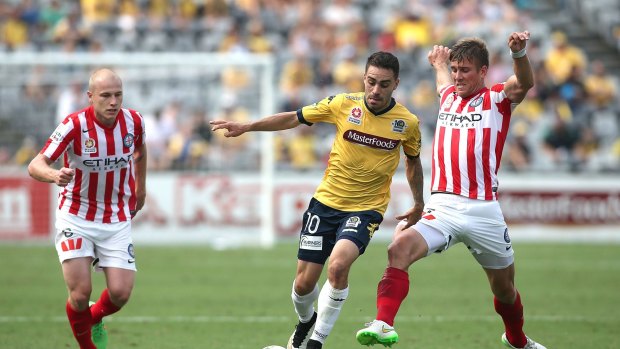 On the move: Anthony Caceres in action against Melbourne City last season.