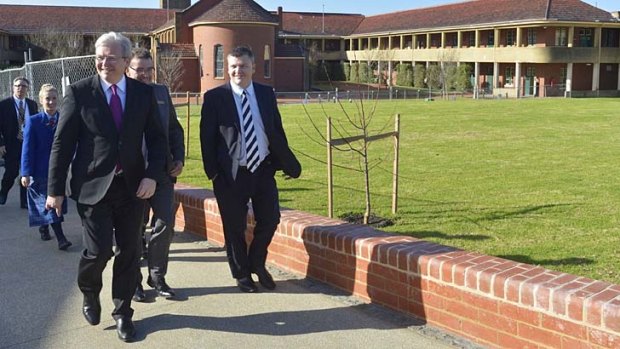 Kevin Rudd visits Christian College in Geelong on Friday.