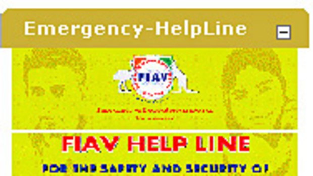 The link for the emergency helpline for Indian students as it appears on the FIAV website.