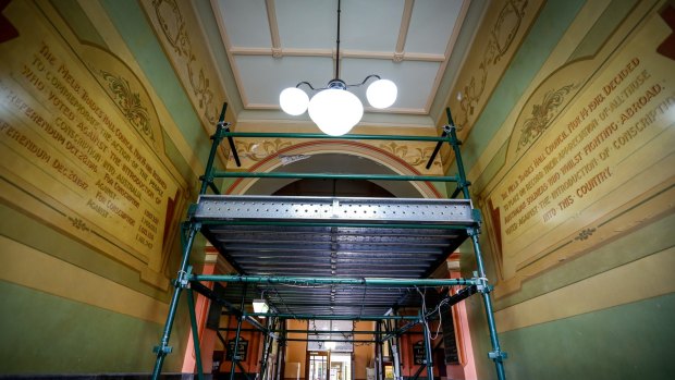 Inside Trades Hall which is falling into disrepair 