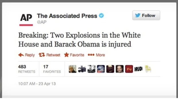 False alarm: The tweet from a hacked Associated Press account.
