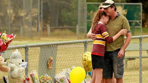 Grief-stricken locals have left flowers, balloons and teddy bears at the Tyabb recreation reserve where Luke Batty died.