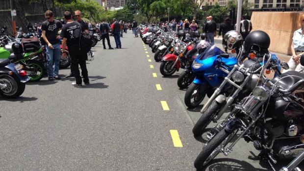 Some of the motorcycles that brought people to the 'Freedom Rally' in Brisbane 26 Jan 2014