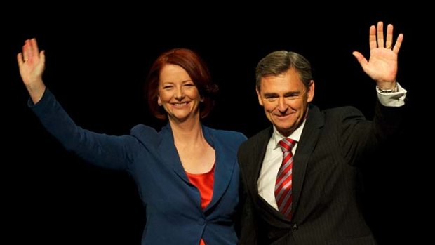 Julia Gillard and former Premier John Brumby. Victorian Labor's November election loss has been blamed on the party's campaign complacency.