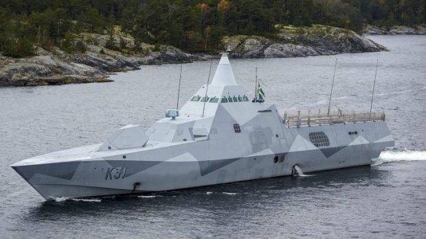 Military response: The Swedish navy corvette HMS Visby takes part in the hunt.