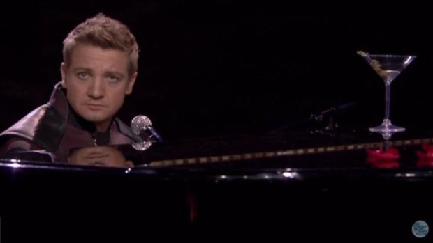 Jeremy Renner performing on Jimmy Fallon's show.