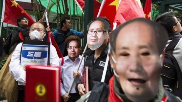 Hong Kong protesters during an anti-mainland tourist rally in Hong Kong's Mong Kok in March.