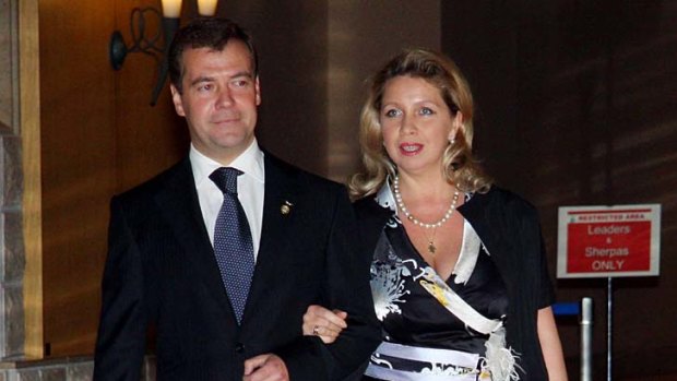 Life in the fast lane ...  Russian President Dmitry Medvedev and his wife, first lady Svetlana Medvedeva.