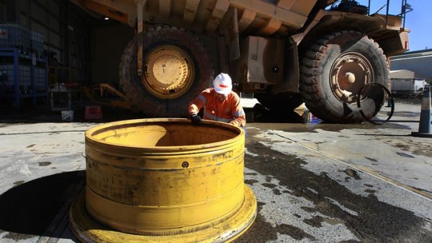 A truck is repaired at Newcrest's Cadia mine near Orange in NSW.
