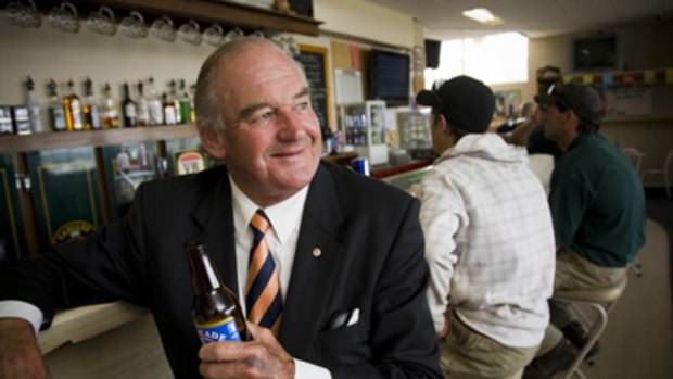 Retiring MP Michael Hodgman at the local pub in Kingston with his regular stubby of Cascade light.