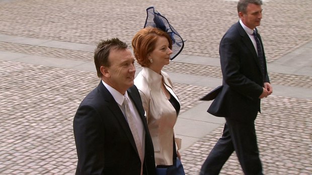 Guests ... Julia Gillard and Tim Mathieson arrive at the Abbey.