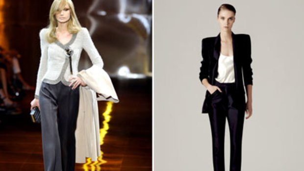 Cropped tweed jacket and soft-tailored trousers at Giorgio Armani Prive in Paris, and Raze blazer, $650, Muse cami, $220, Griffin pants, $420, Camilla and Marc (02) 9331 1133.