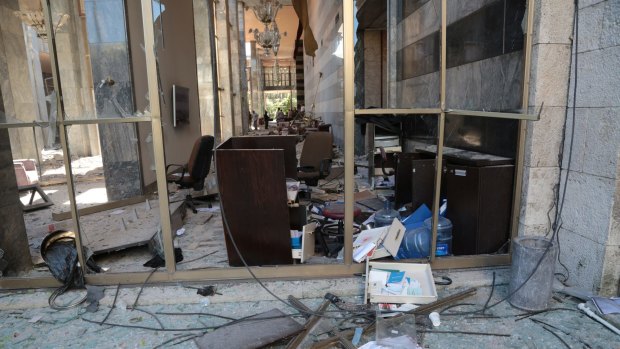 Damage at Turkey's Parliament in Ankara, Turkey in July after the coup attemp. 