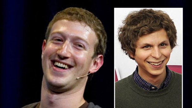 Facebook founder and CEO Mark Zuckerberg and inset, look-a-like actor Michael Cera.